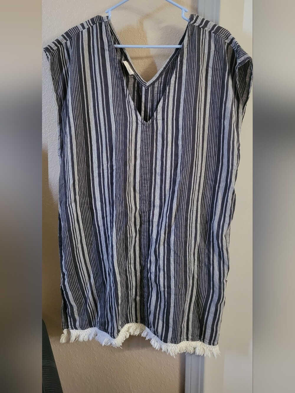 Salt Life Black & White Striped Fringe Tunic Dress